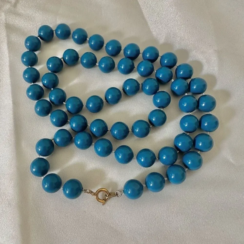 Long blue beaded vintage necklace long blue